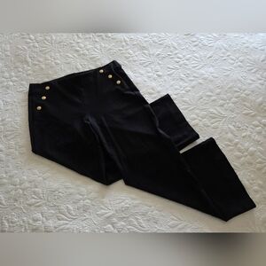 Chico's So Slimming Flare Sailor Pants in Black with Gold Embossed Buttons